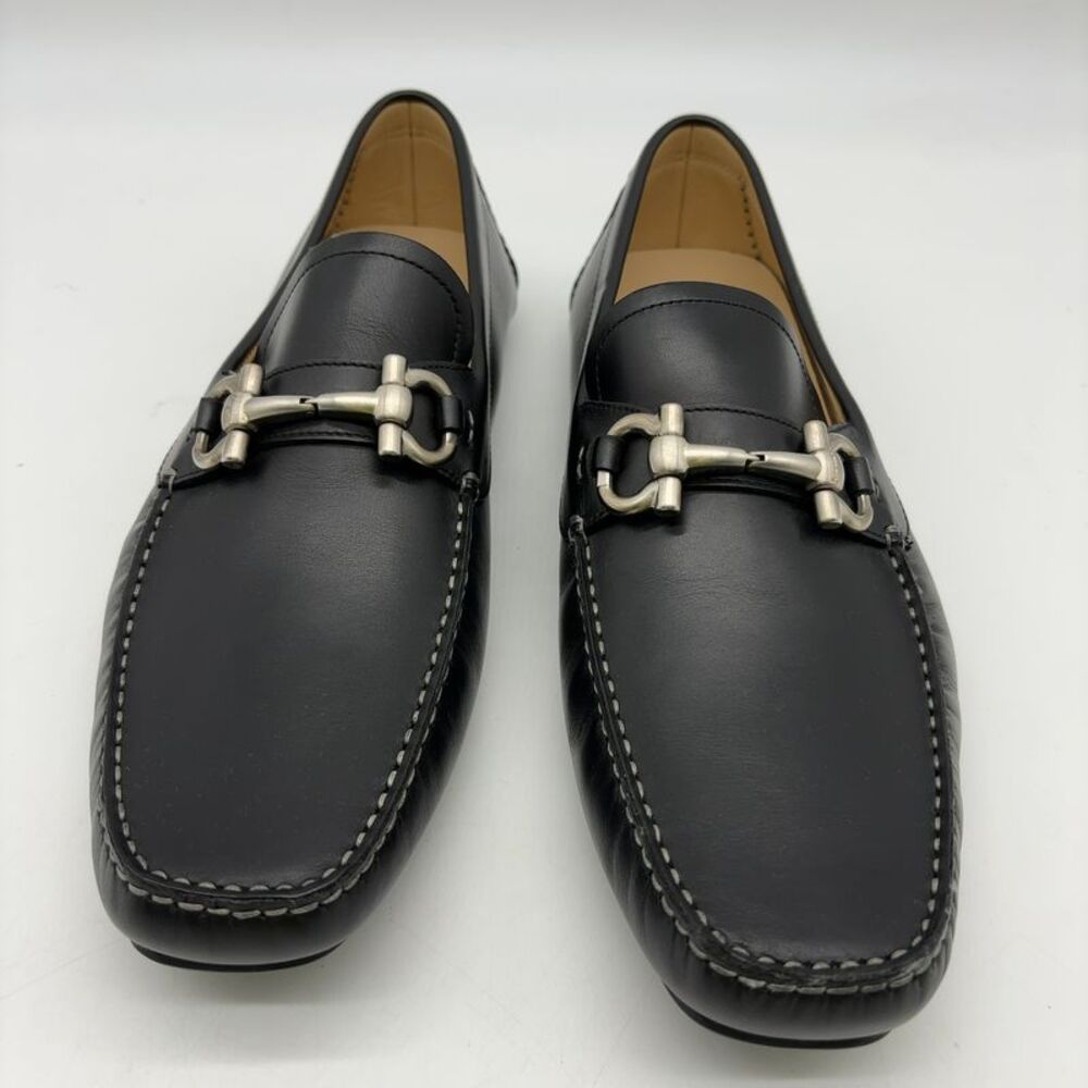 Salvatore Ferragamo Black Leather Bit-Detail Slip-On Loafers